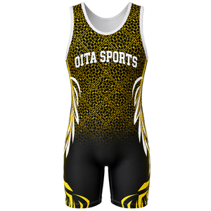Maillot de lutte sublimé noir et or pour hommes, en polyester, uniforme sportif athlétique sans manches, pour compétition, entraînement et match - Product Image 2