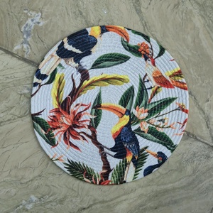 Mantel Individual Redondo de Cuerda con Estampado Botánico de Aves y Flores, Decoración Bohemia para el Hogar, Grosor Medio, Lavable a Máquina - Product Image 3