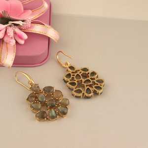 Pendientes de labradorita chapados en oro de 14 quilates sobre plata de ley 925, con forma de lágrima, hechos a mano, con piedras preciosas, para mujer. - Product Image 2