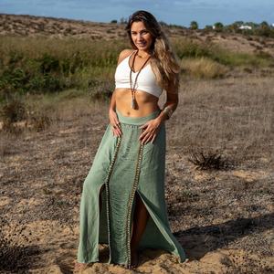 Jupe Harem en Coton à Double Fente, Jupe Maxi Style Bohème pour Festival avec Silhouette Fluide, Jupe Longue, Cadeau pour Elle - Product Image 3