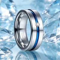 Bague en carbure de tungstène avec rainure bleue et incrustation de pierres en zircone, alliance unisexe de 6 mm pour hommes et femmes, bijoux élégants en gros