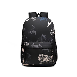Mochila negra con estampado de periódico abstracto, mochila escolar, universitaria, de viaje, para ordenador portátil, personalizable de alta calidad - Product Image 1
