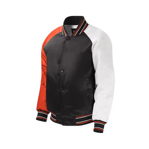 Red & White Casual Winter Baseball Varsity Coated <b>Canvas</b> <b>Jacket</b> with Stand Collar and Front Logo - Product Image 6