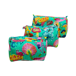 Sac cosmétique champignon à imprimé bloc vibrant-Pochette durable sarcelle - Product Image 2