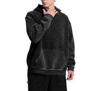 Sudaderas con capucha para hombre, estilo vintage, oversize, de felpa con lavado ácido, de peso pesado, estilo streetwear, negras - Product Image 5