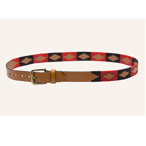 Luxury Handmade Brown Leather Argentine Polo <b>Belt</b> With Forest Green Navy White And Red Pampa Diamonds Wholesale Price - Product Image 1