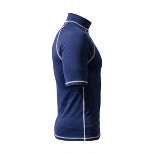 Custom Men's BJJ MMA Rash Guard Short Sleeve <b>Mock</b> <b>Neck</b> Compression Shirt Navy Blue Grappling Training <b>Top</b> with Contrast Flatlock - Product Image 3