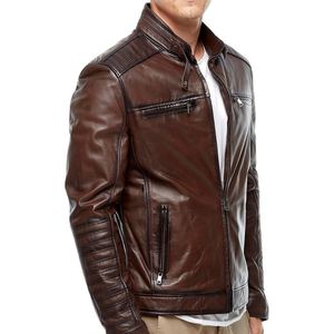 Veste d'hiver en cuir pour homme la plus vendue, col montant, fermeture éclair sur le devant, manteau décontracté de motard, élégant, léger et tendance pour l'extérieur - Product Image 4