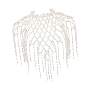 Collar de perlas blancas de diseño creativo hecho a mano para usar con top corto, collar de cuentas a la moda. - Product Image 1