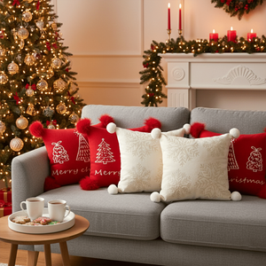 5PC Festive Red Christmas Tree and <b>Cream</b> Holiday Pillowcase Set for <b>Sofa</b> Bed & Home Decor - Product Image 6