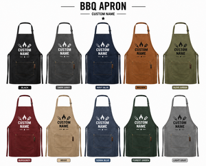 Custom Embroidered <b>BBQ</b> Apron Wholesale Heavy Duty Canvas Chef Cooking Apron with Logo <b>Large</b> Pocket for Restaurant and Catering - Product Image 5