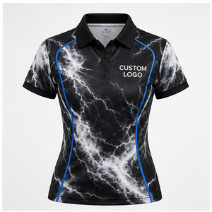 เสื้อโปโลผู้หญิงลายหินอ่อนสีดำขาวพิมพ์ลายไฟฟ้าสีน้ำเงิน แห้งเร็ว ระบายอากาศได้ดี แขนสั้น ชุดยูนิฟอร์มทีมกอล์ฟ WPS-0821 - Product Image 2