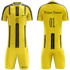 Daizen Star Custom Men's Soccer Jersey Set Yellow Black Striped Sublimated Moisture Wicking Quick Dry Polyester Short Sleeve - Product Image 1