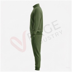 Ensemble de survêtement vert olive pour homme, manches longues, col montant, fermeture éclair sur le devant, couleur unie, respirant, coupe décontractée, vêtements d'automne - Product Image 3