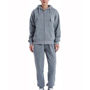 <b>Women</b> <b>Purple</b> Hooded Zipper <b>Tracksuit</b> Full Sleeve Solid Color Casual Sweatshirt Pants Set Breathable Midweight Cotton Autumn Wear - Product Image 5