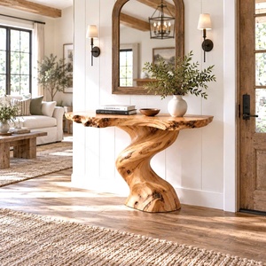 Table console en bois massif à bord naturel, artisanale, rustique, pour entrée, table d'appoint murale - Product Image 1