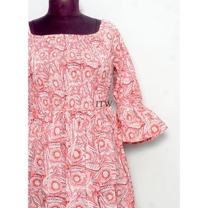Robe longue décontractée pour femme, 100% coton, imprimée à la main, style bohème, col bateau, manches longues, coupe trapèze, imprimé floral, pour l'été - Product Image 5