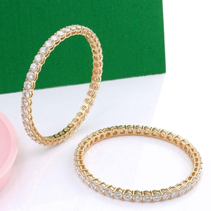 Luxury Moissanite Tennis <b>Bangle</b> Bracelet <b>Set</b> Gold Finish Round Cut Sparkling Elegant Stackable Jewelry Women - Product Image 4