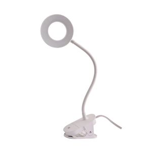 Lampe de bureau LED moderne avec col de cygne et pince, en aluminium blanc mat, alimentée par USB - Product Image 1