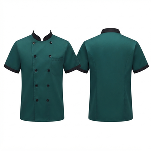 เสื้อเชฟแบบยูนิเซ็กซ์ ผ้าทวิลล์ 65% โพลีเอสเตอร์ 35% คอตตอน 200 GSM แขนสั้น สีดำ ปักลายตามสั่ง สำหรับร้านอาหาร บาร์ - Product Image 4
