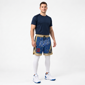 Pantalones cortos de baloncesto azules con rayas para hombre, pantalones cortos deportivos de malla al por mayor, pantalones cortos retro para entrenamiento en el gimnasio, pantalones cortos sublimados con estampado de uniforme. - Product Image 3