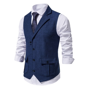 Chaleco de Traje para Hombre, Corte Slim Fit, Diseño Espigado, Lana Tweed, Cuello en V, Estilo Vintage, para Negocios, Bodas, Casual, Color Gris, para Otoño - Product Image 3