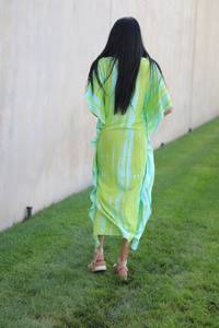 Stylish Long-Sleeve V-neck <b>Kaftan</b> Dress Handmade Tie Dye Tassel Slit Casual <b>Summer</b> Collection Straight Silhouette Eco-Friendly - Product Image 4