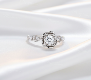 Anillo de Compromiso de Moissanita VVS de 0.5CT con Corte Brillante Redondo en Forma de Rosa de Moda, Inspirado en la Naturaleza, con Diseño de Ramita y Flor, para Boda - Product Image 3