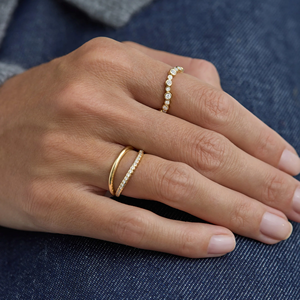 Wave Diamond Ring, Lab Grown Diamond Band, 14K Gold Curved Ring, Minimalist <b>Stacking</b> Ring, Dainty Everyday Jewelry Gift for Her - Product Image 3