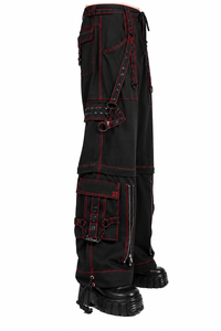 Men's <b>Black</b> Harem <b>Pants</b> With Red Stitching Multiple Pockets Drawstring Closure - Product Image 6