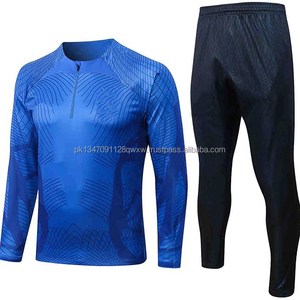 Wholesale Custom Name Sport Tracksuit Autumn Winter Football Jacket Soccer Jersey Set 100% Polyester Breathable V-neck Full - Product Image 1