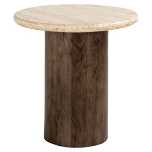 Mesa de Centro Redonda Moderna con Tapa de Mármol y Base de Madera, Diseño Moderno de Mediados de Siglo, Hecha a Mano, Ecológica, Fácil de Limpiar, Muebles para Sala de Estar - Product Image 3