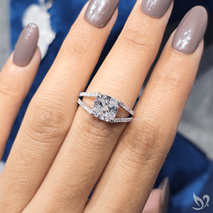 Cushion 3CT Lab Grown Diamond <b>Ring</b> Double Pave <b>Split</b> Band 10K White Gold IGI Certified Engagement <b>Ring</b> - Product Image 4