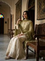 Ensemble Sharara en soie brodée lourde avec Kurti à manches longues et Dupatta – Tenue de soirée et de mariage pour l'hiver