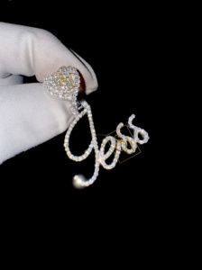 Escritura cursiva personalizable Iced Moissanite Diamond Custom Letter Pendant con corazón Bail Necklace 925Silver 1.38Ct VVS DEF Gift - Product Image 4