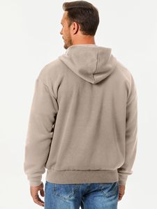 Sudadera con Capucha Unisex OEM, Color Beige, con Cierre, Forro Polar, 100% Algodón, Estilo Hip Hop, Corte Regular, Color Sólido, Venta al Por Mayor - Product Image 1