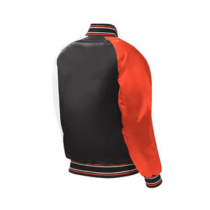 Custom <b>Men</b> <b>Varsity</b> <b>Jacket</b> Plain Satin <b>Bomber</b> <b>Jacket</b> Black Body Red Sleeve Color Block Letterman <b>Jacket</b> - Product Image 6