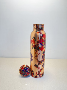 Botella de Agua de Cobre Puro con Estampado Floral Vibrante de Primera Calidad, 1000 ml, Diseño de Flores Multicolor, Botella Metálica a Prueba de Fugas - Product Image 6