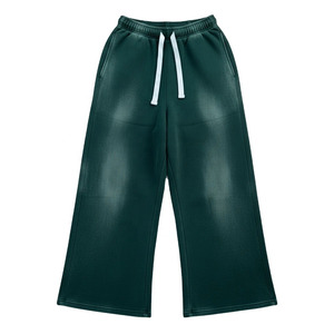 Pantalon décontracté pour homme à jambes larges, taille élastique, cordon de serrage, poches latérales, 100% coton respirant, jogging tricoté pour l'automne - Product Image 5