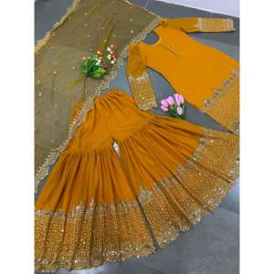 Ensemble haut et bas de soirée pour femmes fantaisistes avec dupatta brodé, travail de séquence - Product Image 3