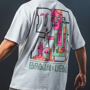 T-shirt décontracté pour homme en coton tricoté 100% délavé, coupe ample, couleur unie, avec logo personnalisé imprimé numériquement, séchage rapide, manches courtes, style vintage - Product Image 4