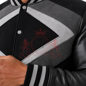 Chaqueta Letterman Negra y Gris de Estilo Fresco, Diseño Moderno con Paneles, Prenda Cómoda de Moda Urbana - Product Image 6