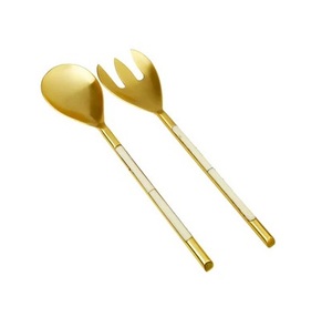 Popular Style <b>Table</b> Decorative Salad Server Set Stainless Steel Silver <b>Matte</b> Finish Embossed Nickel Plated Blue Bone Handle - Product Image 4