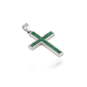 Pendentif croix en argent sterling 925, émeraude naturelle taille princesse, best-seller, bijoux fins unisexes, à porter au quotidien - Product Image 3