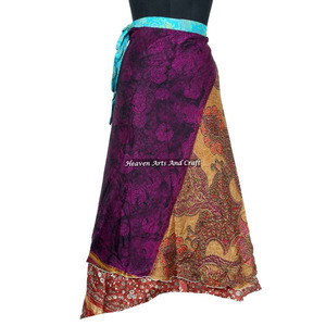 New Designer Ladies Two Layer Silk Sari Magic <b>Wrap</b> <b>Skirt</b> Rajasthani Jaipur Silk Sari Magic <b>Wrap</b> <b>Skirts</b> Indian Reversible Magic - Product Image 4