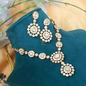Arushi Moissanite <b>Bridal</b> <b>Jewelry</b> <b>Set</b>-Gold Plated Zircon Earring & Necklace <b>Set</b> - Product Image 2
