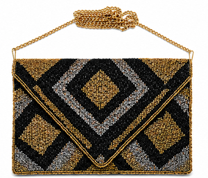 Geometric Beaded <b>Clutch</b> Bag – Black & Gold Envelope Purse for Party & <b>Wedding</b>- Elegant Beaded Envelope <b>Clutch</b>-Handmade <b>Clutch</b> - Product Image 2