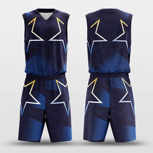 Custom Sublimated Basketball Uniforms 100% Polyester Eco-Friendly Blue Black V-Neck Sleeveless Moisture Wicking Unisex Adult - Product Image 4