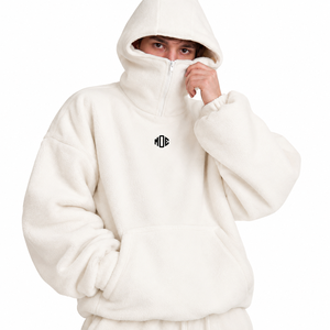 Sweat-shirt pour homme blanc à col rond avec empiècements taupe et détails de passepoil sur les manches, pull décontracté, logo personnalisé, fabricant de sweats à capuche en gros aux États-Unis - Product Image 6