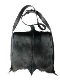 Black <b>Fur</b> Shoulder Bag With Leather Strap And Zip Closure - Product Image 1